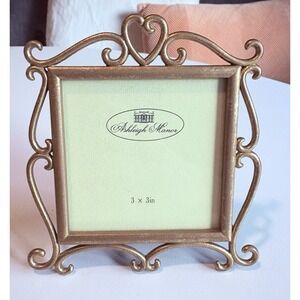 Ashleigh Manor 3x3 Gold Metal Heart‎ Scroll Tabletop Picture Frame Vintage Style